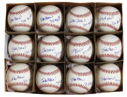 Lot of (12) Stan Musial Signed and Indcibed "3X MVP" Baseballs (PSA/DNA)